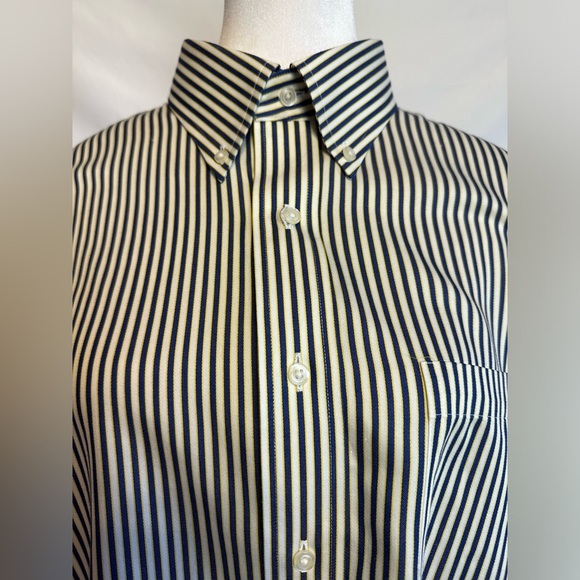 Paul Fredrick Non-iron Cotton Stripe Dress Shirt With Contrast Trim - Picture 12 of 14
